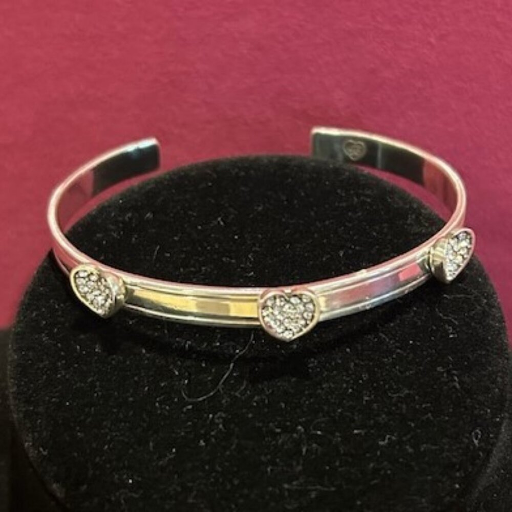 ❤️❤️BRIGHTON Chara Silver Heart Swarovski Crystal Cuff BRACELET - Picture 3 of 7